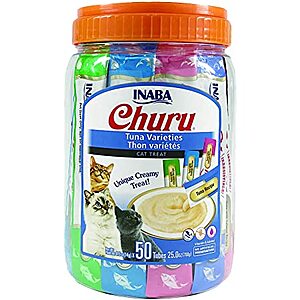 INABA Churu Cat Treats, Grain-Free, Lickable (Tuna Variety) - 50 Count - YMMV $18.73