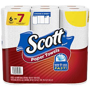 Scott: 12-Pack Big Roll Toilet Paper $2.50, 6-Pack Choose-A-Sheet Paper Towels $3.40 + Free Store Pickup