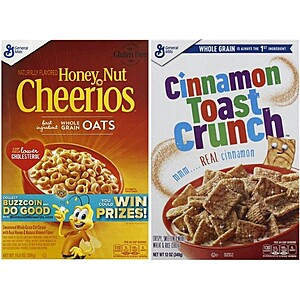General Mills Cereal: 10.8-oz Honey Nut Cheerios, 12-oz Cinnamon Toast Crunch & More: 2 for $3 w/Store Pickup on $10+ @ Walgreens