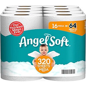 16-Count Angel Soft 2-Ply Mega Rolls Toilet Paper: $8.55 w/Store Pickup on $10+ @ Walgreens