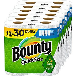 12-Ct Bounty Paper Towels (Family Rolls) + $15 Amazon Credit 2 for $46.25 & More after $15 Rebate w/ S&S + Free S/H