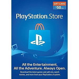 PlayStation Gift Cards: 1-Yr PS+ Subscription $28.55, $50 PS Network Card $45.45 & More (Digital Delivery)