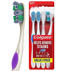 4-Count Colgate 360 Optic White Whitening Toothbrush (Soft) $4.50 & More w/ S&S + Free Shipping w/ Prime or on $25+