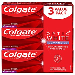 3-Pack 3.2-Oz Colgate Optic White Advanced Toothpaste (Vibrant Clean) $5.07 w/ S&S + Free Shipping w/ Prime or on $25+