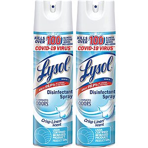 2-Pack 19-Oz Lysol Disinfecting Spray (Crisp Linen) $7.20 w/ Subscribe & Save
