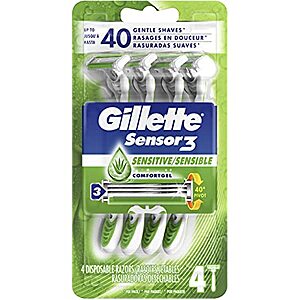 4-Count Gillette Sensor3 Sensitive Men's Disposable Razors $3.32 w/ S&S + Free Shipping w/ Prime or on $25+