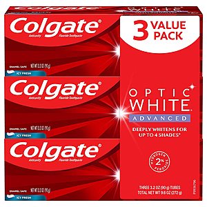3-Pack 3.2-Oz Colgate Optic White Advanced Toothpaste (Icy Fresh) $6 w/ S&S + Free Shipping w/ Prime or on $25+