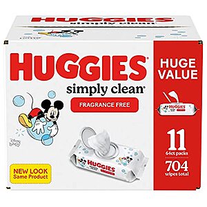 704-Count Huggies Simply Clean Baby Wipes (Unscented) $11.95 w/ Subscribe & Save & More