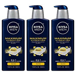 16.9-Oz NIVEA MEN Maximum Hydration 3-in-1 Nourishing Lotion (Aloe Vera) 3 for $10.75 w/ S&S + Free Shipping w/ Prime or on $35+