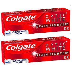 4.2oz Colgate Optic White Stain Fighter Whitening Toothpaste (Clean Mint) 2 for $4.90 w/ S&S + Free Shipping w/ Prime or on $35+