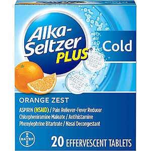 20-Count Alka-Seltzer Plus Cold Medicine Effervescent Tablets (Orange Zest) $2.46 w/ S&S + Free Shipping w/ Prime or on $25+