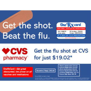 Discounted flu shots for this year. Starting price at $19.02 and get cash rewards at Walgreens, CVS, Publix, Costco