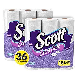 Scott Extra Soft Toilet Paper, Large Roll, 18 Count (Pack of 2), Extra Soft Bath Tissue,  1-Ply Bath Tissue -$12.34 - $14.24 AC/S&S