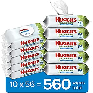 560-Count Huggies Natural Care Refreshing Baby Wipes (Cucumber/Green Tea) $11.47 w/ S&S + Free Shipping w/ Prime or on orders $25+