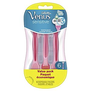 Gillette Venus Sensitive Women's Disposable Razors - 6 Pack $5.73 w/coupon & ss ($6.99 w/1-4 subs)