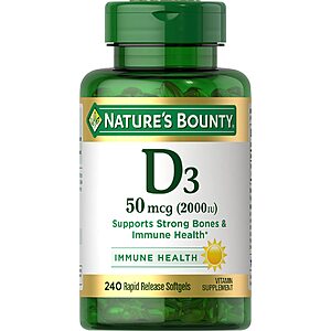 240-Count Nature's Bounty Vitamin D3 2000 IU (50mcg) Rapid Release Softgels $4.81 w/ S&S + Free Shipping w/ Prime or Orders $25+