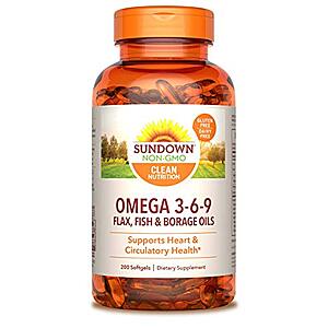 200-Count Sundown Triple Omega 3-6-9 Heart and Circulatory Health Softgels $9.18 w/ S&S + Free Shipping