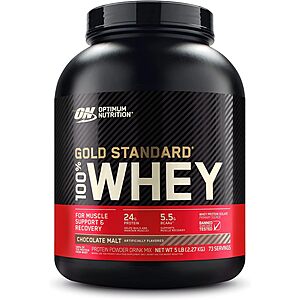5-lb Optimum Nutrition Gold Standard 100% Whey Protein Powder (Various Flavors) from $51 w/ S&S & More + Free S&H