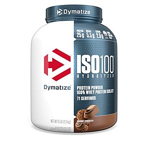 Dymatize ISO100 Hydrolyzed Protein Powder, 100% Whey Isolate Protein, 25g of Protein, 5.5g BCAAs, Gluten Free, Fast Absorbing, Easy Digesting, Gourmet Chocolate, 5 Pound - $51.40