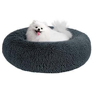 23" Small Pet Anti-Anxiety Faux Fur Donut Dog or Cat Bed (Grey) $9 + Free Shipping w/ Prime or on $35