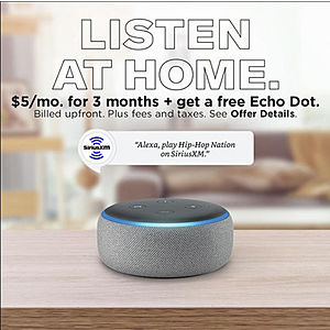 SiriusXM $5/mo. for 3 months + get a free Echo Dot at SiriusXM