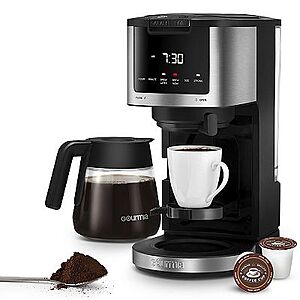 Gourmia 2-in-1 Single Serve & 12-Cup Coffee Maker with Keep Warm, Compatible with K-Cup® Coffee Pods For $41.99 + Shipping.