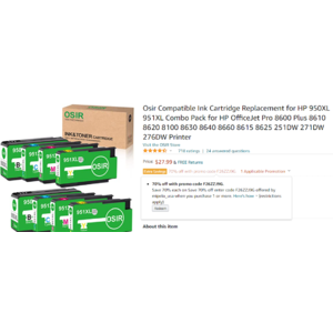 70% OFF for Osir Compatible Ink Cartridge Replacement for $8.4+Free SH w/ Prime @Amazon $8.38