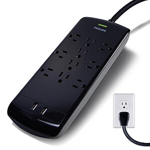 Philips 10 Outlet Surge Protector With 2 USB-A Ports (2.4A Total) and 6' Cord + Free Shipping $8