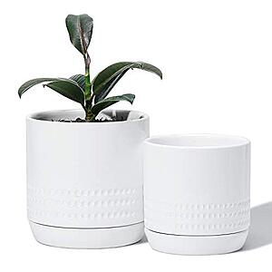 POTEY White Planter Pots for Plants Indoor - 5.1 + 4.2 Inch Modern Home Decor Glazed Ceramic Flowerpot Bonsai Container with Drainage Holes & Saucer 053401, Plants Not Included $10