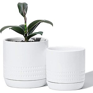 POTEY White Planter Pots for Plants Indoor - 5.1 + 4.2 Inch Modern Home Decor Glazed Ceramic Flowerpot Bonsai Container with Drainage Holes & Saucer $10.14