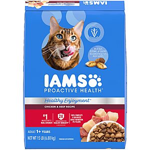 15-lbs Iams Healthy Enjoyment Adult Dry Cat Food (Chicken & Beef) $14 & More  + Free Shipping w/ Prime or on $35+