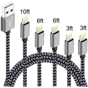 5Pack(3ft 3ft 6ft 6ft 10ft) iPhone Lightning Cable Apple Certified Braided Nylon Fast Charger Cable Compatible iPhone $2.80 at Amazon