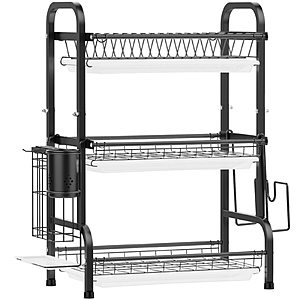 iSPECLE 3-Tier Stainless Steel Dish Rack w/ Utensil Holder (Black) $26 + Free Shipping