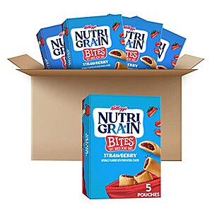 5-Pack 5-Count 1.3-Oz Kellogg's Nutri-Grain Bites Mini Breakfast Bar Pouches (Strawberry) $8.75 ($1.75 each box) + FS w/ Prime or $25+