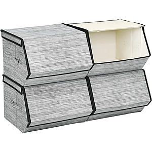 4-Piece Fabric Storage Bins Set w/ Lids & Handles (Gray/Black or Gray/Coffee) $23 + Free Shipping