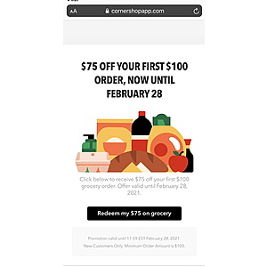 Targeted - Ubereats $75 off on your first Grocery order of $100