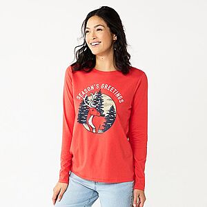 Sonoma Goods For Life Women's LS Christmas Graphic Tee $6.40, Croft & Barrow Holiday Women's LS Graphic Tee $8 & More + Free Store Pickup at Kohl's or Free Shipping on orders $35+