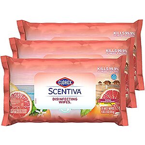 3-Pack 75-Ct Clorox Scentiva Bleach-Free Cleaning Wipes (Tahitian Grapefruit Splash) $8.95 ($2.95/pack) w/ S&S + Free Shipping w/ Prime or on $25+