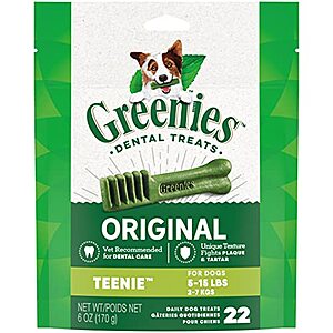 22-Ct Greenies Original Natural Dental Care Dog Treats (Teenie) $4.80 (6-Oz Bag) w/ S&S + Free Shipping w/ Prime or on $25+