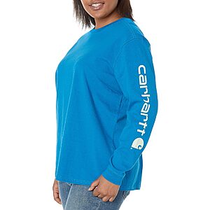 Carhartt Women's Loose Fit Heavyweight Long-Sleeve Logo Sleeve Graphic Tee (Marine Blue) $15 + Free Shipping w/ Prime or on $35+