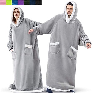 Cute + Funny looking Adults Oversized Hoodie Blanket Wearable Blanket With Pocket Solid Color Onesie Pajamas $26 shipped