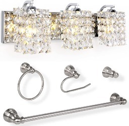 Hykolity 3-Light Crystal Strand Vanity Light (5-Piece All-in-One Bathroom Set) for $40 + Free Shipping