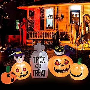 Tangkula LED Inflatable Halloween Decorations: 8' Pumpkin Patch w/ Tombstone & Black Cat $23 & More