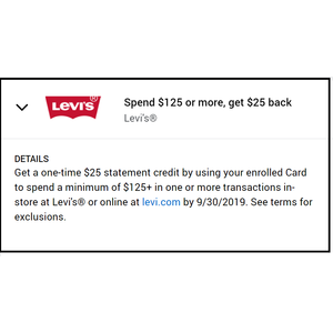 LEVIS: Spend 125$+ to get 25$ Statement Credit by Amex