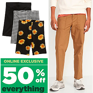 Old Navy Online: 50% Off Everything: Men's Taper Canvas Workwear Pants $7.50 & More + Free Store Pickup