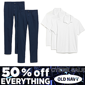 Old Navy 3-Pack Men's Moisture Wicking Polos (XL to 3XL, Tall) [$3.16 each] + 2 x Lived-In Straight or Slim Non-Stretch Chinos [$10 each] $29.50 Shipped