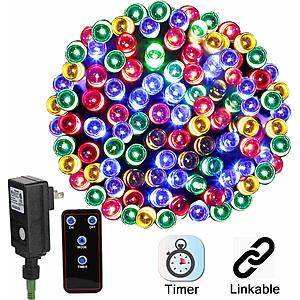 Linkable LED Christmas Lights 72ft 200Leds Multi-Color with Timer & Remote, 8-Modes Fairy Lights for Halloween $16.23-$17.49