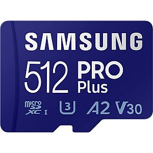 512GB Samsung PRO Plus U3 microSD Memory Card w/ Adapter $29.99 + Free S&H w/ Prime
