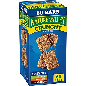60-Bars Nature Valley Crunchy Variety Pack $9.37 ($0.16 each) + Free Shipping w/ Prime or on $25+