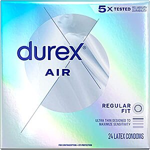 Intimate Wellness Products: 24-Count Durex Air Natural Rubber Latex Condoms $11.40 & More w/ S&S